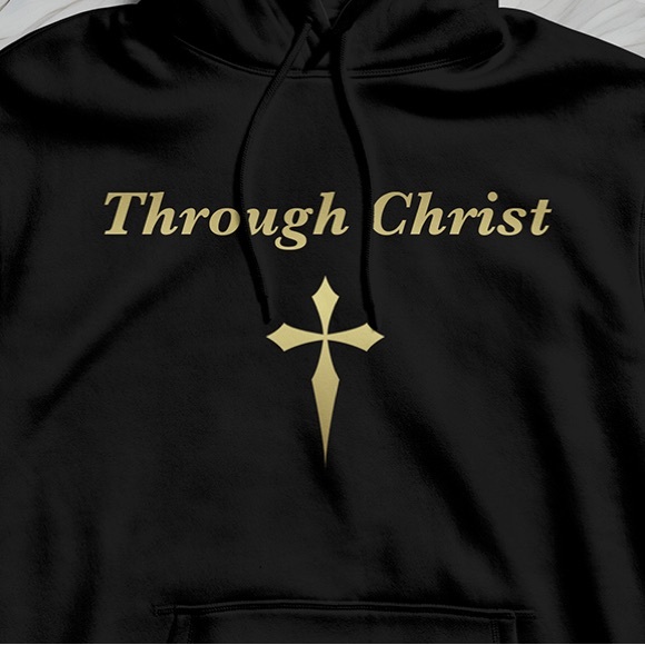 Men’s Hoodie Through Christ Christian Faith Bible Verse Sweatshirt - Picture 2 of 3